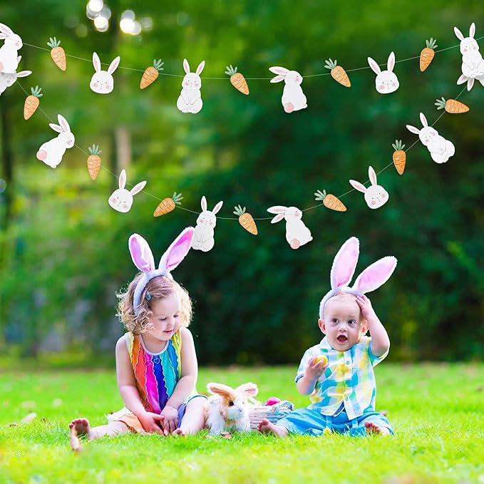 Cheerland Bunny Garland Party Decorations Cute Rabbit Carrot Banner Hanging Streamer for Girls Kids Birthday Baby Shower Classroom Home Office Decor Easter Garden Animal Tea Parties Supplies 2pcs-Ruum Studio Home