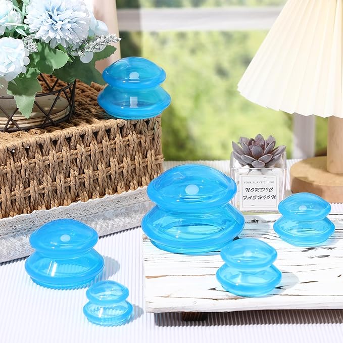 Nuanchu 8 Pcs 4 Sizes Cupping Therapy Set with Satin Bag Silicone Massage Cups Professional Cupping Therapy Vacuum Cup for Cellulite Joint Pain Muscle Pain(Clear Blue)-Ruum Studio Home
