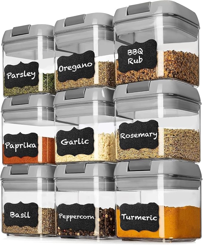 Shazo 9 PC Airtight Food Storage Containers - BPA Free Clear Plastic Snack & Spice Containers with Easy Lock Lids - Kitchen and Pantry Organization for Herbs, Coffee, Tea - 0.5L / 2.1 Cups-Ruum Studio Home