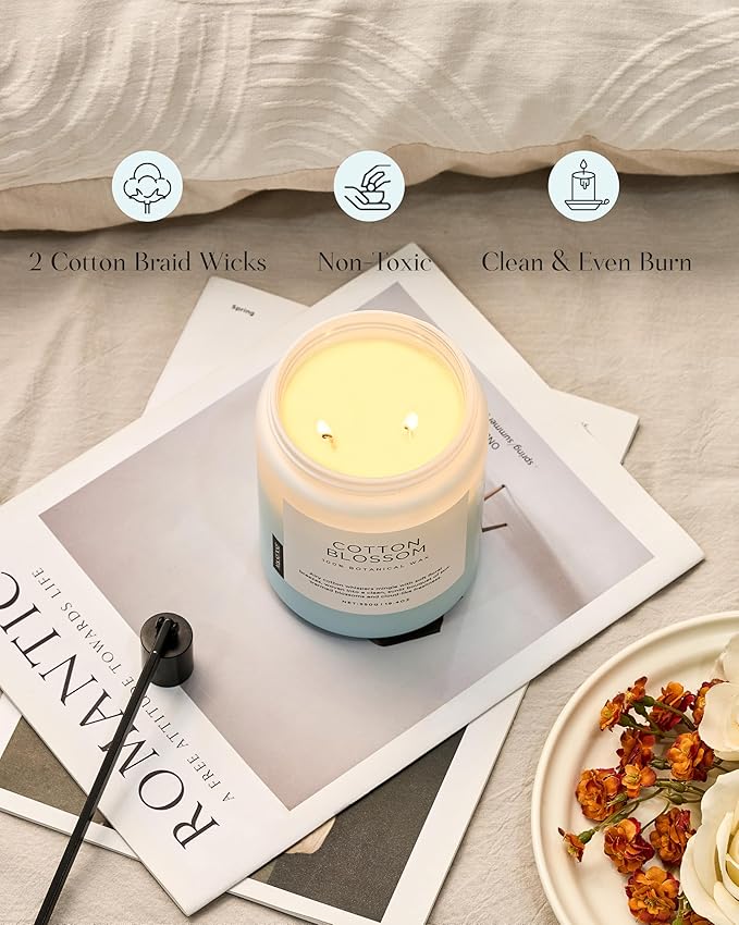 M&SENSE Clean Cotton Scented Candle - 19.4oz Natural Soy Wax Clean Cotton Blossom Scent Non Toxic Candle, 110-Hour Slow Burning 2-Wick Aromatherapy Home Fragrance Gifts for Home Decor-Ruum Studio Home