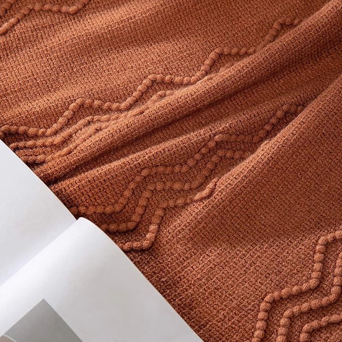 MIULEE Knitted Boho Throw Blanket for Couch Textured Knit Terracotta Rust Blanket with Tassels Cozy Woven Farmhouse Blanket for Sofa Bed Chair Wave Pattern Fall Decor 50"x60", Orange-Ruum Studio Home