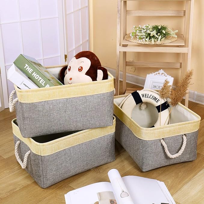 TheWarmHome Fabric Storage Bins Baskets for Organizing, Large Sturdy Storage Basket W/Handles, Decorative Foldable Storage Baskets for Shelves Closet Nursery Toy (Large - 3 Pack 15.7L×11.8W×8.3H)-Ruum Studio Home