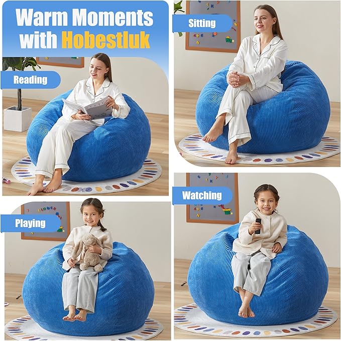 Hobestluk 3.5FT Bean Bag Chair Adult Bean Bag Chair Large Bean Bag Chair with Filler Included Teardrop Bean Bag with Removable Cover for Bedroom Living Room - (Large, Blue)-Ruum Studio Home