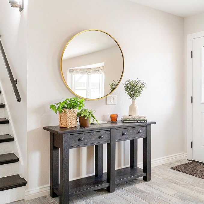 Fabuday Round Gold Mirror for Wall - 20 Inch Circle Mirror for Bathroom, Living Room Decor, Metal Golden Framed Small Circular Mirror-Ruum Studio Home