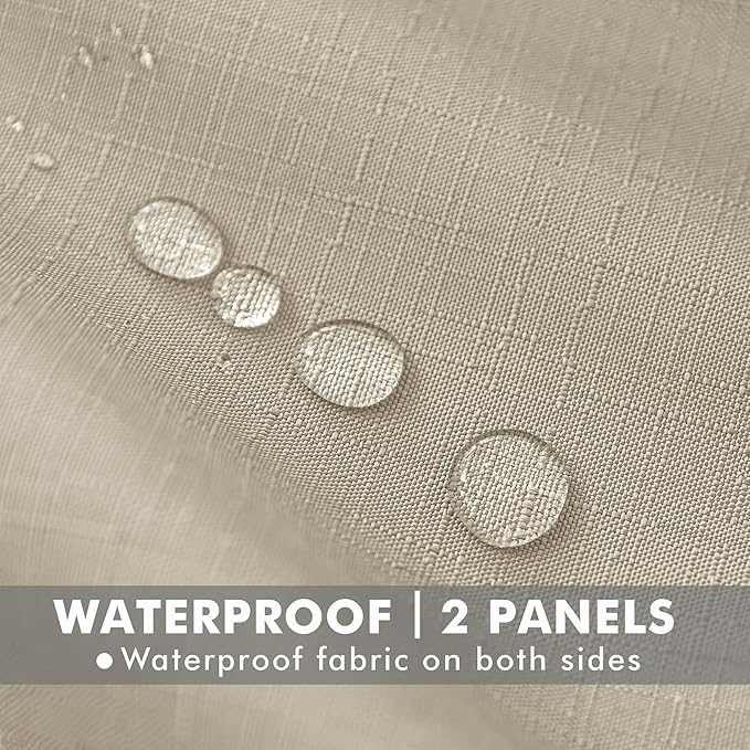 HolidayIdeas Linen Outdoor Curtains for Patio Waterproof-4 Panels Cream Outside Gazebo Curtains 54"x95"-Indoor/Outdoor Curtains Weighted Weatherproof, Privacy for Pergola, Porch, Cabana, Livingroom-Ruum Studio Home