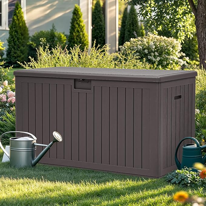 YITAHOME 200 Gallon Extra Large Deck Box, Double-Wall Resin Outdoor Storage Box with Flexible Divider for Patio Cushions Pool Supplies Garden Tools, 990 lbs Load Capacity, Lockable (Brown)-Ruum Studio Home