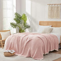 Snuggle Sac Pink Waffle Bedding Blankets Queen Size 90x90 inches, Reversible Microfiber Fluffy Fuzzy Soft Throw Cozy Knit Blanket for Women Mothers Birthday Gifts-Ruum Studio Home
