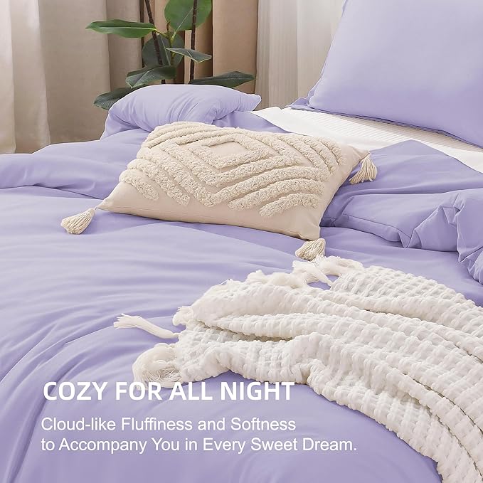 Litanika Lavender Purple Comforter Full Size, 3 Pieces Lightweight Solid Bedding Comforter Set, All Season Fluffy Bed Set (79x90In Comforter & 2 Pillowcases)-Ruum Studio Home