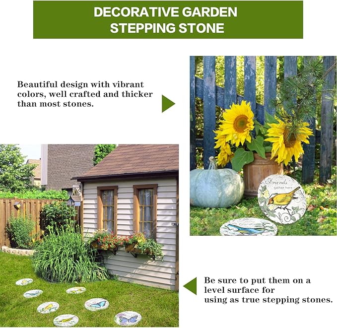 Sungmor 3PC Pretty Garden Stepping Stones, 9.5" Large Concrete Decorative Stones with Beautiful Pattern, Unique Outdoor Lawn Accents, Yard Walkway Flower Bed Wall Shelf Welcome Friends Decorations-Ruum Studio Home