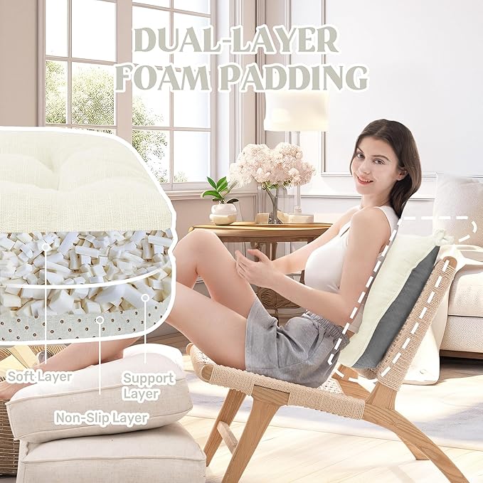 puredown® Chair Cushions for Dining Chairs, Tufted Memory Foam Chair Pads with Non-Slip Backing, Kitchen Seat Cushions with Ties, Washable Seat Pads Set of 4, 15.5" x 15.5" x 4", Ivory-Ruum Studio Home