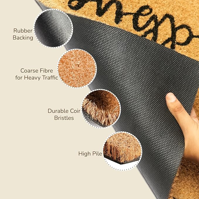 Welcome Doormats, Natural Coco Coir Mats with Non-Slip PVC Backing, Indoor Outdoor Mats for Home & Office, Spring Door Mat, Floor Mats for Door Decor, Beige & Black, 30"x17"-Ruum Studio Home
