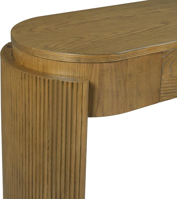 55" Sofa Table with Oval Top and 2 Drawers, Entryway Console Table with Fluted Design for Hallway,Foyer,Entry and Living Room (Fully Assembled-Pine Wood)-Ruum Studio Home