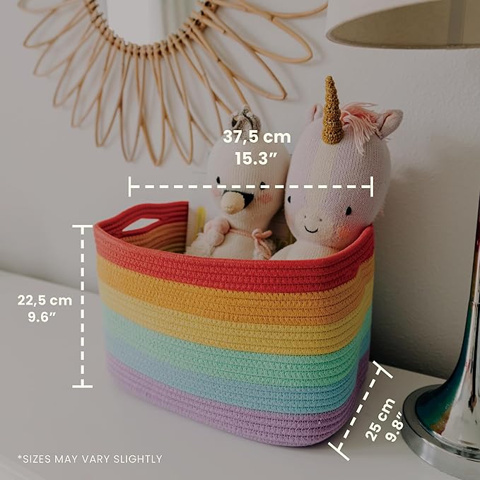 OrganiHaus Rainbow Woven Storage Baskets for Organizing, Cotton Rope Organizer Bins for Shelves, Closet & Nursery, Dog Toy Basket, Decorative Bins for Toys, Towels & Books - 15x10x9-Ruum Studio Home