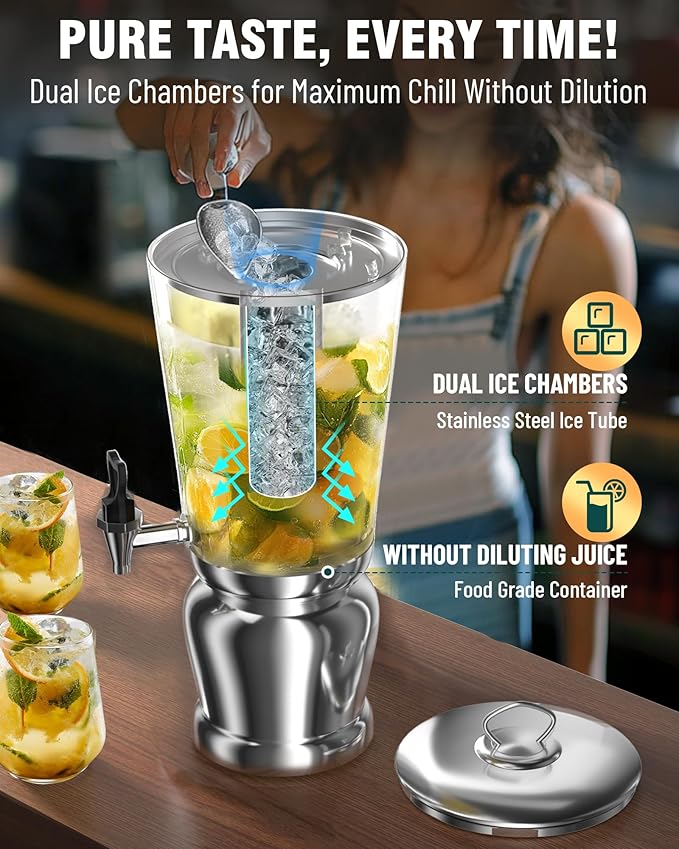 WantJoin Beverage Dispenser With Stand -2 Gallon Beverage Dispenser Drink Dispenser w/Upgraded Dual Cores & Base, Leakproof Spigot, Visible Container, Drink Dispenser For Parties, Events, Gathering-Ruum Studio Home