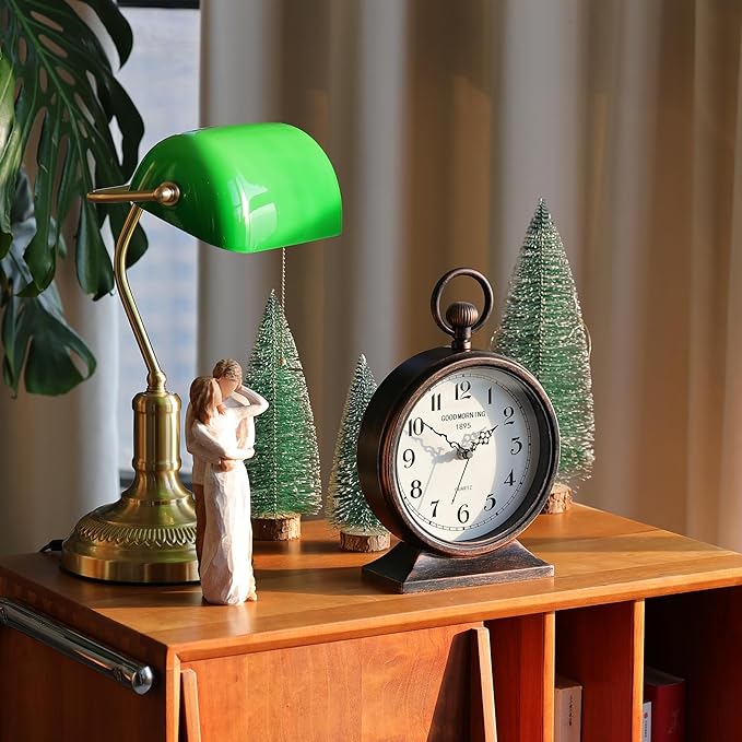 AYRELY® 7-Inch Vintage Mantel Clock with Handle,Antique Metal Desk Clocks Battery Operated,Retro Table Clock for Bedroom Living Room Shelf Farmhouse Fireplace Décor-Ruum Studio Home