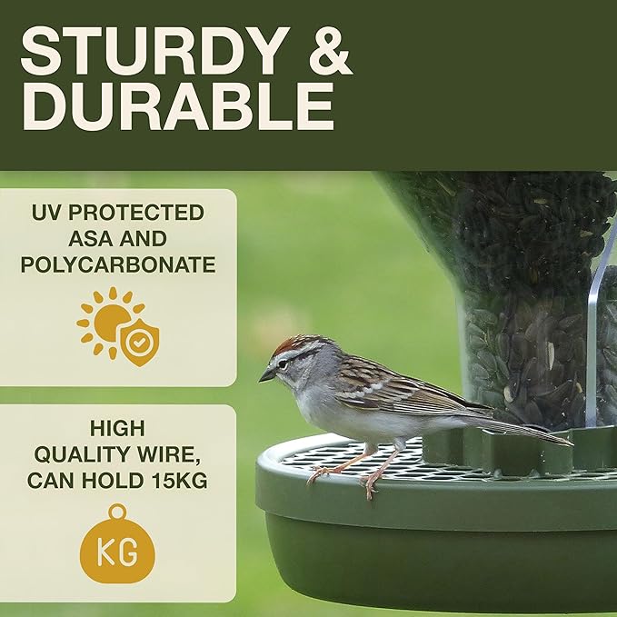 SWISSINNO No Mess Bird Feeder Davos Smart Birds - No Spill Bird Feeder for Outdoor - Mice & Rat Proof - Robust & Reliable for Hanging - Dual Food Chambers - Made in EU - Green-Ruum Studio Home