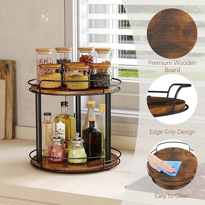 LAMU 12.2'' Wood Lazy Susan Turntable Organizer for Cabinet, 3 Tier Lazy Susan Spice Rack Organizer for Kitchen, Table Top, Countertop, Pantry, Bathroom-Ruum Studio Home