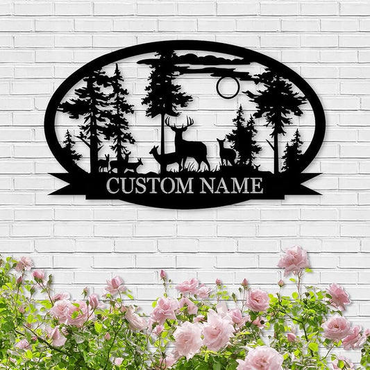 Personalized Deer Metal Cabin Sign | Custom Metal Sign | Personalized Camping Signs | Deer Hunter Gift | Custom Signs Outdoor Metal | Custom Family Name Sign | Cabin Decor | Porch Sign-Ruum Studio Home