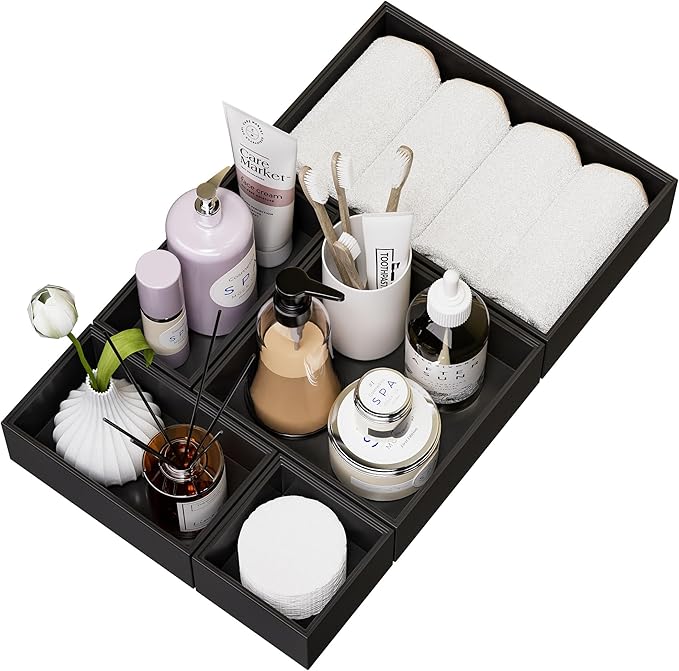 Bamboo Drawer Organizer Set, 5 PCS Multi-use Varied Sizes Junk Drawer Organizer Kitchen Storage Box for Office, Home, Bedroom, Bathroom, Black-Ruum Studio Home