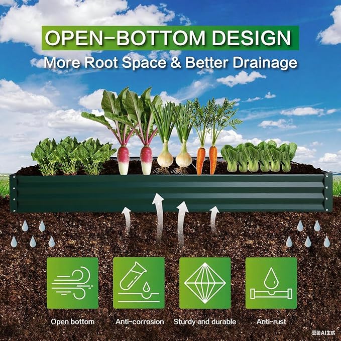 GARDMAX 8x4x1FT Galvanized Raised Garden Bed Kit, Metal Planter Boxes Outdoor with Easy Assembly, Large Garden Bed for Vegetables, Fruits, Flower, Herbs Rectangle Dark Green-Ruum Studio Home