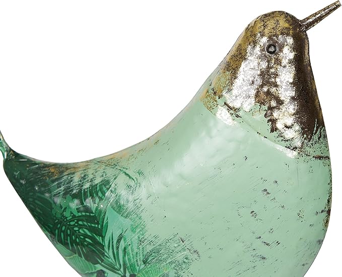 Alpine Corporation MCC704 Chin-Up Metal Bird Outdoor Décor Statue, Whimsical Animal Décor for Patio & Garden, 20" H, Green-Ruum Studio Home