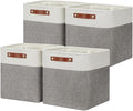 DULLEMELO [Set of 4 Storage Cubes Baskets for Organizing, 12 x 12 x 12 inch Cube Storage Organizer Bins with Leather Handles, Foldable Fabric Cloth Bins for Cube Storage(4 Pack - 12" White&Grey)-Ruum Studio Home