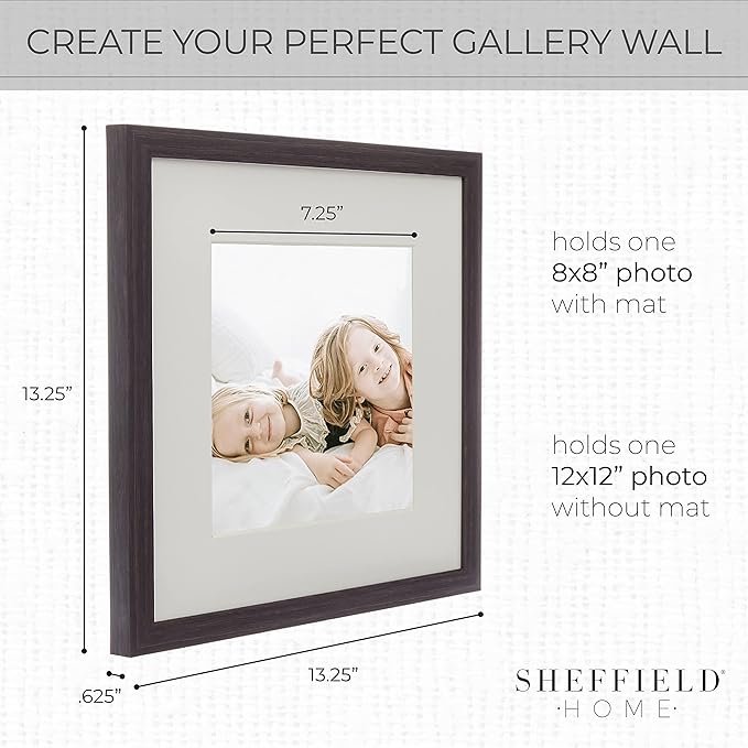 Sheffield Home 9 Piece Gallery Wall Frame Set, 12x12 Inch, Dark Oak-Ruum Studio Home