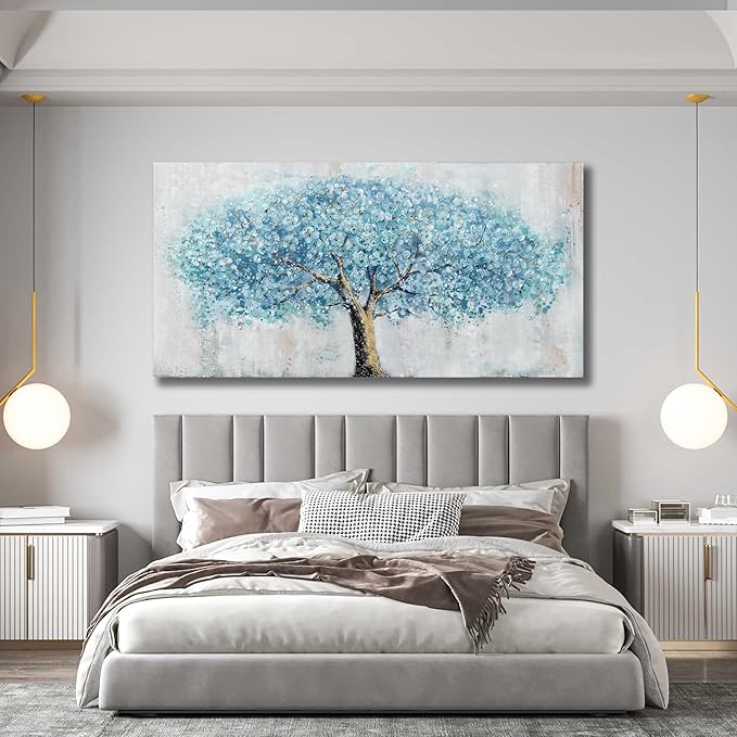 Yuaxker Tree Wall Art Blue and Gold Canvas Painting Modern Aesthetic Wall Decor Spiritual Artwork for Living Room Bedroom Dining Room Office Home Decor 20x40inch-Ruum Studio Home