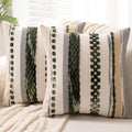 Boho Throw Pillow Covers 18x18 Set of 2 Christmas Decorative Cushion Case Striped Square Pillows Cover Chenille Pillow Cases Accent Neutral Pillowcase for Sofa Couch Bed,Dark Green-Ruum Studio Home