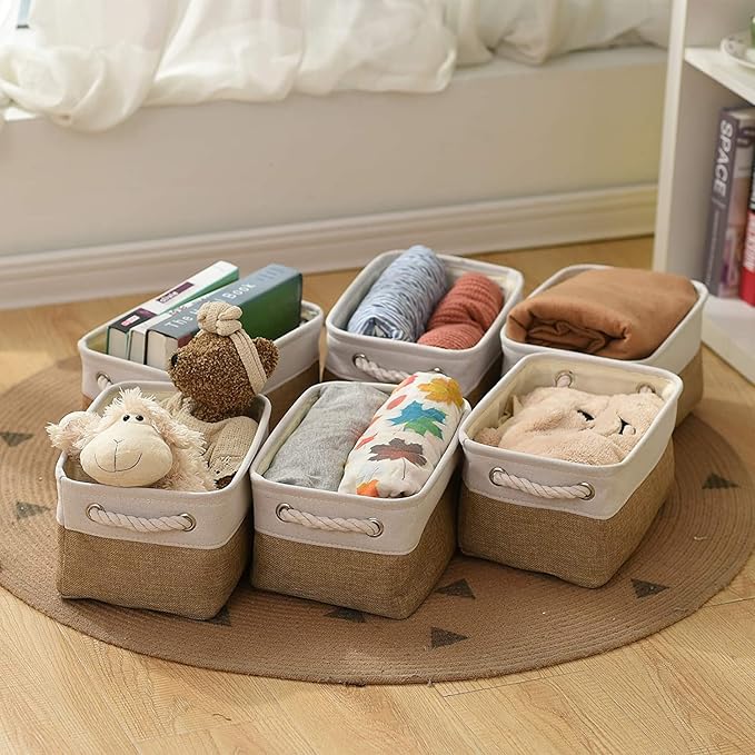 Small Baskets for Organizing, [6 PCS] Collapsible Storage Baskets for Shelves, Storage Bins Boxes Cubes for Clothes Books-Ruum Studio Home