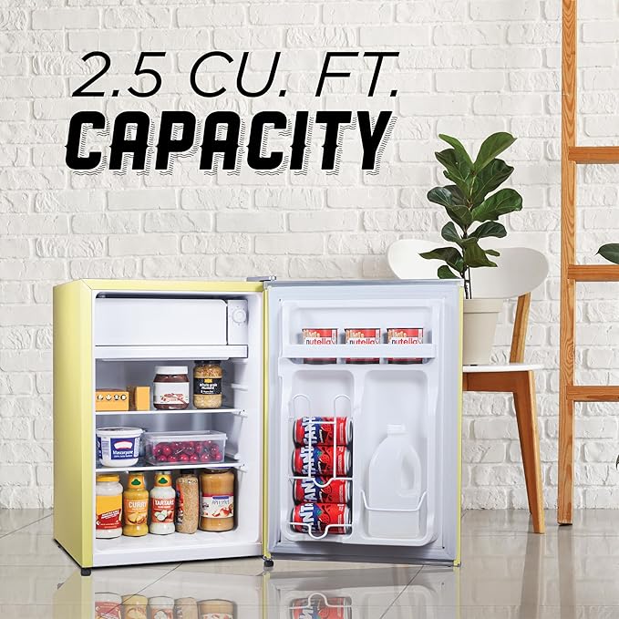 2.5 Cu. Ft. Compact Refrigerator, ENERGY STAR Certified Small Refrigerator, Single Door Mini Fridge with Freezer, R600a Refrigerant, IBCR25SUN , Sun Yellow-Ruum Studio Home