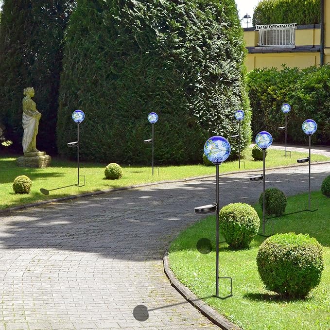 Solar Lights Outdoor Decorative Solar Outdoor Decorative Glass Ball Stakes Waterproof Garden Stake Glass LED Garden Globe Lights for Pathway Yard Lawn Decoration Blue-Ruum Studio Home