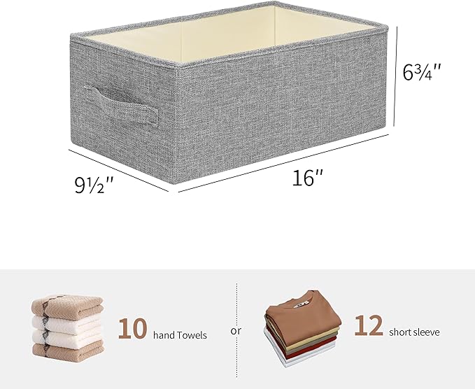 Linen Folding Storage Bins, 3 Pack Large Storage Baskets, Washable, Clothing Storage Bins with Handle, Closet Organizer for Storage Sweater,Sheets(dark grey, 16"x9½"x6¾")-Ruum Studio Home