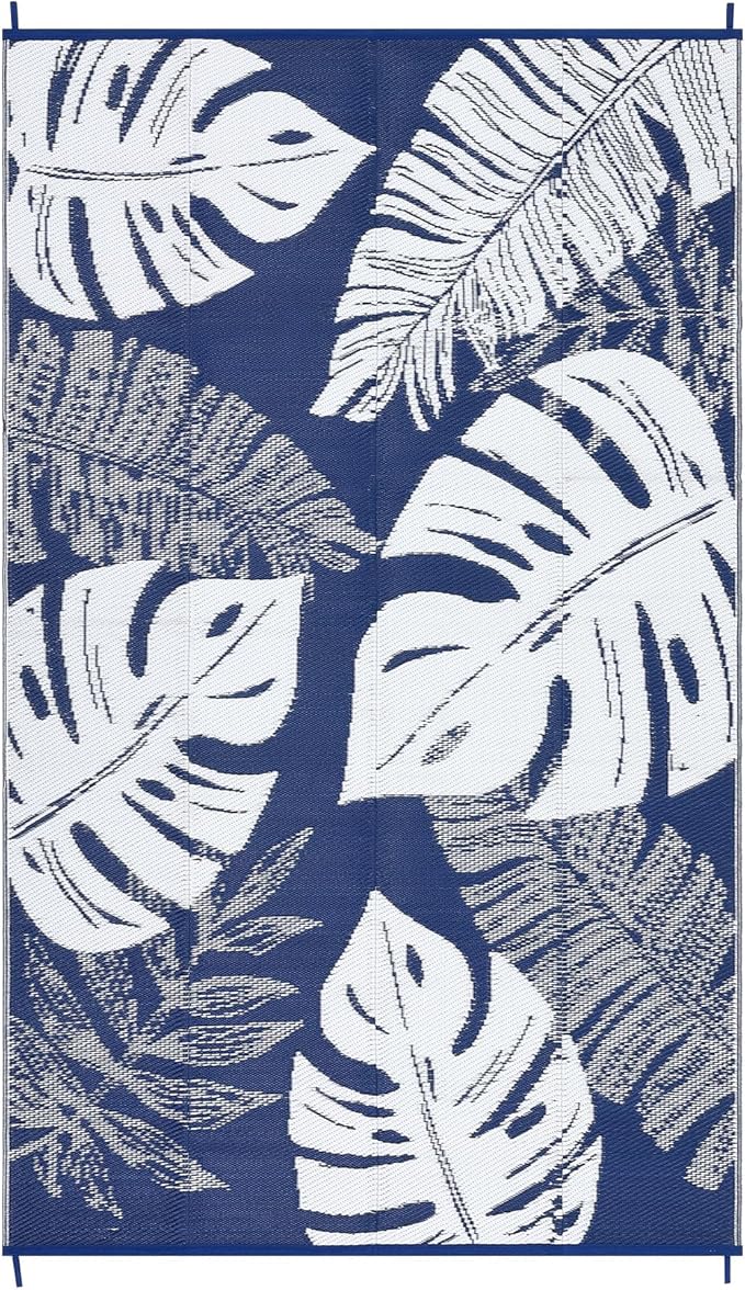 GAOMON Waterproof Plastic Straw Rug 9x12 Outdoor Patio Rugs, Reversible Modern Camping Mat with Bag & Stakes, UV Resistant & Easy to Clean Outdoor Carpet for RV, Deck, Balcony, Blue-Ruum Studio Home