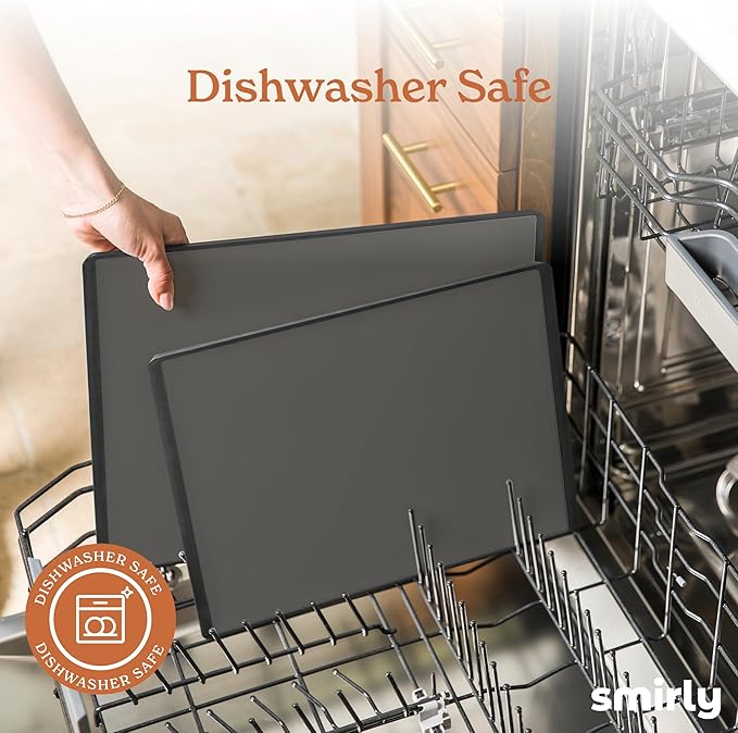 SMIRLY Plastic Cutting Board Set with Holder 3 Pieces, Non-Slip Dishwasher Safe Chopping Boards for Kitchen, Dark Grey-Ruum Studio Home