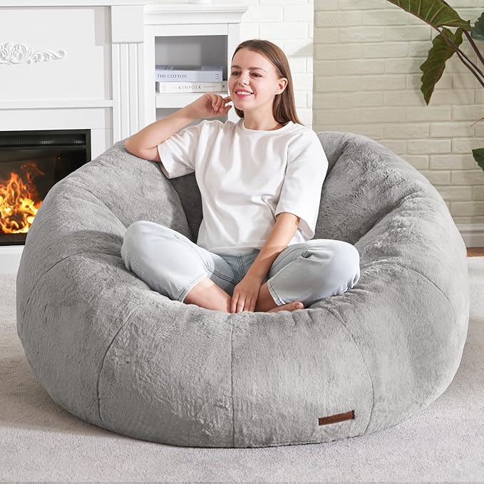 Hobestluk Bean Bag Chairs Large Bean Bag Couch for Adults Stuffed Sofa Chair Comfy Giant Bean Bag Chair with Spacious Design for Reading, Playing or Relaxing (Grey)-Ruum Studio Home