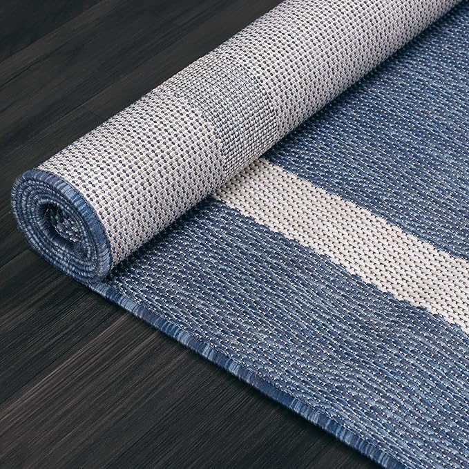 Bordered Outdoor Rug 5x7 Washable Outside Carpet for Indoor Patio Porch Waterproof Easy Cleaning Non Shedding Area Rugs Blue 5 x 7-Ruum Studio Home