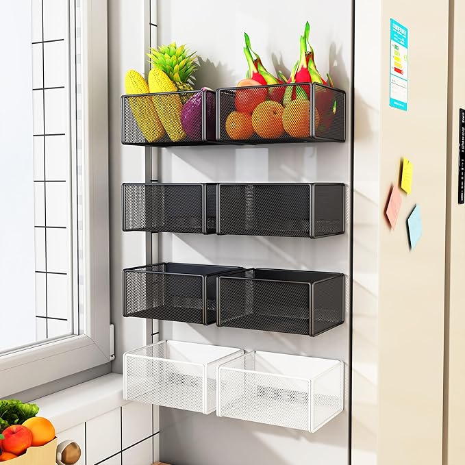 Magnetic Basket Organizer Holder for Fridge Magnetic Storage Bin Box Containers for Refrigerator Whiteboard Classroom (Small, Black)-Ruum Studio Home