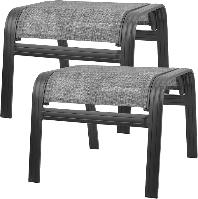 Patio Outdoor Ottoman Footstools Assembled Aluminum Footrest Side Table Small Chairs Patio Ottoman 2 Set Grey-Ruum Studio Home