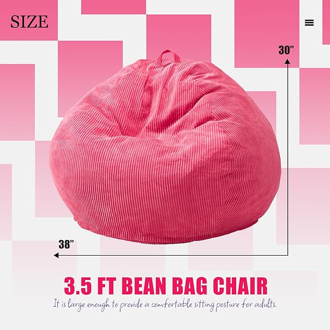 Hobestluk 3.5FT Bean Bag Chair Adult Bean Bag Chair Large Bean Bag Chair with Filler Included Teardrop Bean Bag with Removable Cover for Bedroom Living Room - (Large, Pink)-Ruum Studio Home