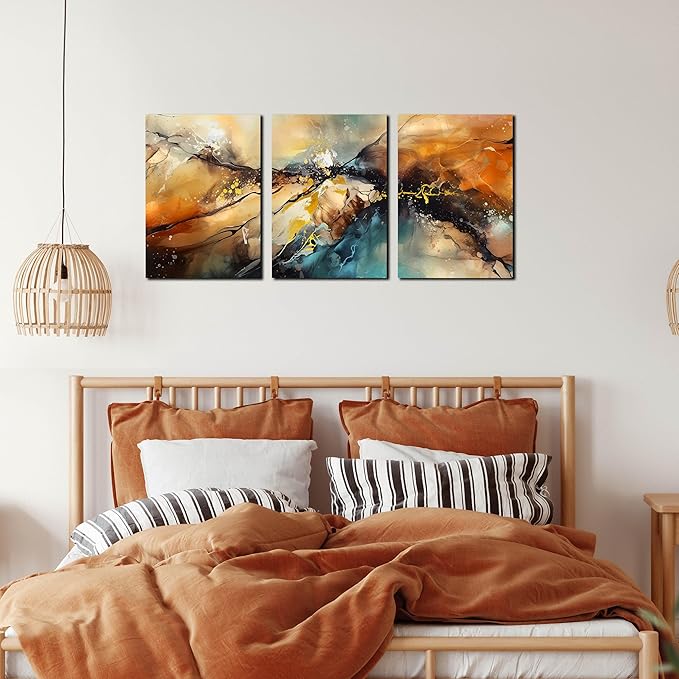 Abstract Wall Canvas Art for Living Room - Modern Art Work for Office Walls - 3 Piece Pictures Wall Art Size 16" x 24"-Ruum Studio Home