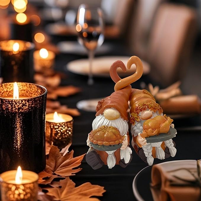 Fall Gnome Decor, Resin Thanksgiving Gnomes for Fall Decoration Indoor Home, Small Autumn Gnome Figurines with Pumpkin Pie and Turkey for Autumn Harvest-Ruum Studio Home