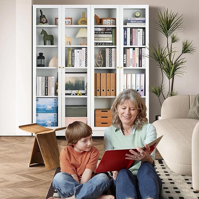 32" Wide Metal Storage Cabinet with Acrylic Doors and 4 Adjustable Shelves, 71" Tall Bookshelf, 5-Tier Freestanding Kitchen Pantry Cabinet with Anti-Tipping for Small Spaces/Kitchen/Living Room-Ruum Studio Home