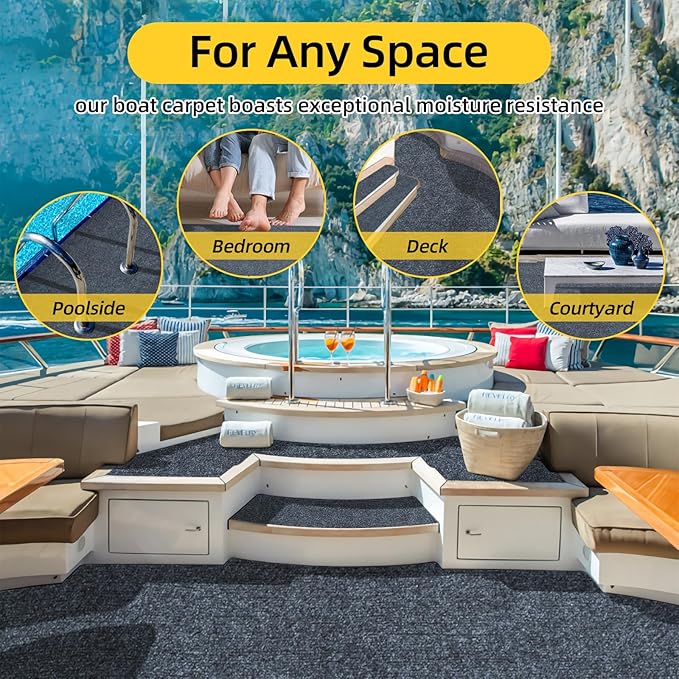 Marine Carpet,5 FT x 25 FT Dark Gray Indoor Outdoor Carpet 0.2" Thick Boat Carpet with Water-Proof TPE Backing, Non-Slide Outdoor Marine Carpet Roll for Home, Patio, Porch, Deck-Ruum Studio Home