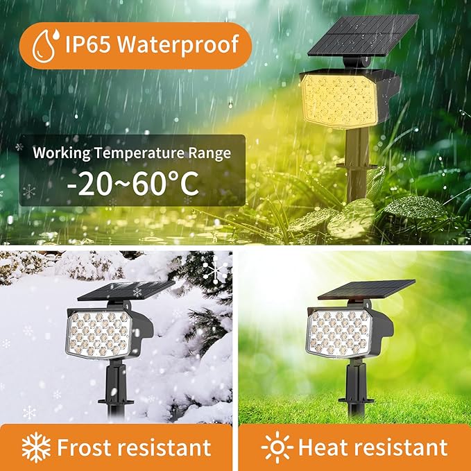 WELALO Solar Spot Lights Outdoor, [2 Pack/3 Modes] Solar Landscape Spotlights, Adjustable Solar Powered Security Lights, IP65 Waterproof Wall Lights for Walkway, Yard, Garden, Driveway (Warm White)-Ruum Studio Home