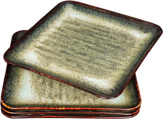 Ceramic Dinner Plates Dish Set, Set of 4, Microwave Oven and Dishwasher Safe, Scratch Resistant, Dinnerware Kitchen Porcelain Serving Dishes 9 inch Square plate-Ruum Studio Home