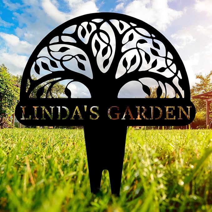 Personalized Tree of Life Metal Garden Sign with Stake, Custom Family Name Sign for Outdoor, Nature Lover Gift-Ruum Studio Home