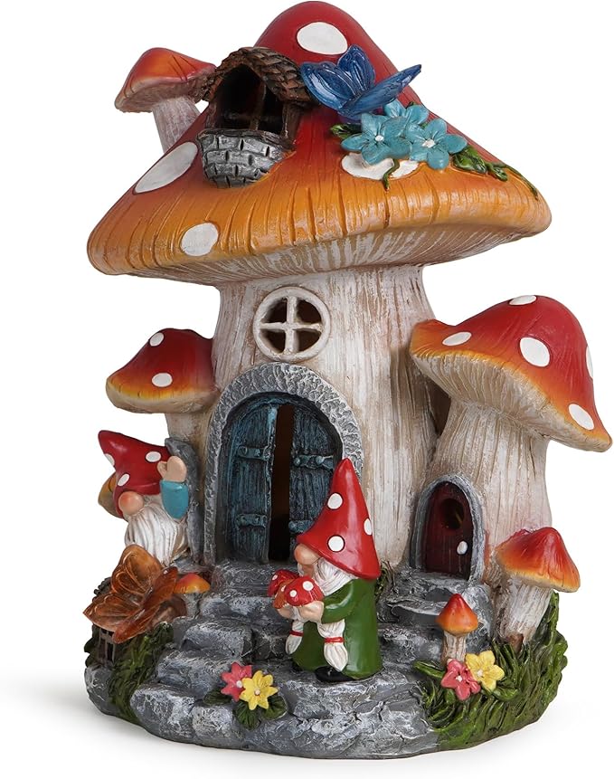 Hodao Spring Garden Mushroom Gnomes Decorations Mushroom House Ornaments Decor for Porch, Garden Yard Spring Lighting House for Outdoor Decor Birthday Gifts for Mom, Grandma,Women-Ruum Studio Home