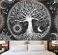 FORATER Tree of Life Tapestry Wall Hanging, Sun and Moon Aesthetic Wall Tapestry Black and White Tapestries Home Decor for Living Room Bedroom(61 x 82 Inch, Black and White)-Ruum Studio Home