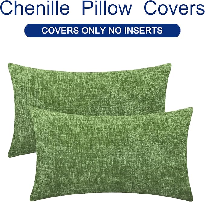 CaliTime Throw Pillow Covers Decorative 12 X 20 Inches Pack of 2 Cozy Chenille Cushion Cases for Couch Sofa Bed Living Room Home Forest Green-Ruum Studio Home